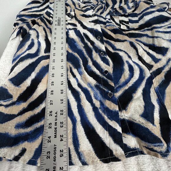 JM Collection Petite Womens Size 16P Zebra Print Button-Up Linen Shirt Top Blue - Picture 7 of 7